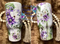Purple & Green Floral 24oz Marble Tumbler - ink marble base in purples and greens with large floral design