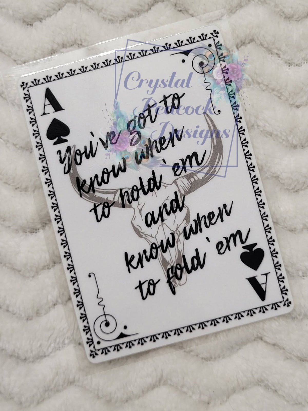 Know When to Hold Em Ace Card Decal - Ace of Spades with longhorn skull and country lyric