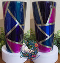 Stained Glass Vibes 22oz Tumbler - deep blue, teal and magenta glazes with pinstripe stained glass effect