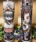 Cowgirl 32oz Tumbler - rich western vinyls with florals, animal print, tooled leather and chunky glitter mix