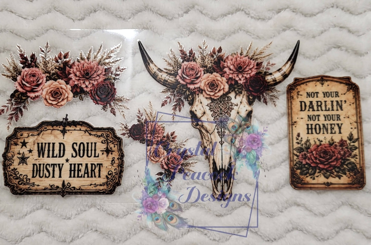 Dusty Rose Bull Skull Element Sheet - floral bull skull rose swag Wild Soul Dusty Heart and Not Your Darlin signs