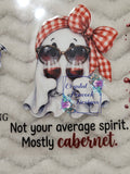 Not Your Average Spirit Mostly Cabernet Ghost Wine - chic ghost in sunglasses and red gingham bow holding two red wine glasses with funny quote