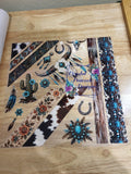 Western Boho Element Sheet - bull skull feathers cactus horseshoes turquoise concho bands cow print and floral strips