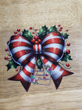 Christmas Holly Candy Cane Bow - candy cane striped bow with glossy holly leaves and bright red berries holiday design