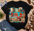Baby I'm a Wildcard colorful western shirt decal shown on black shirt
