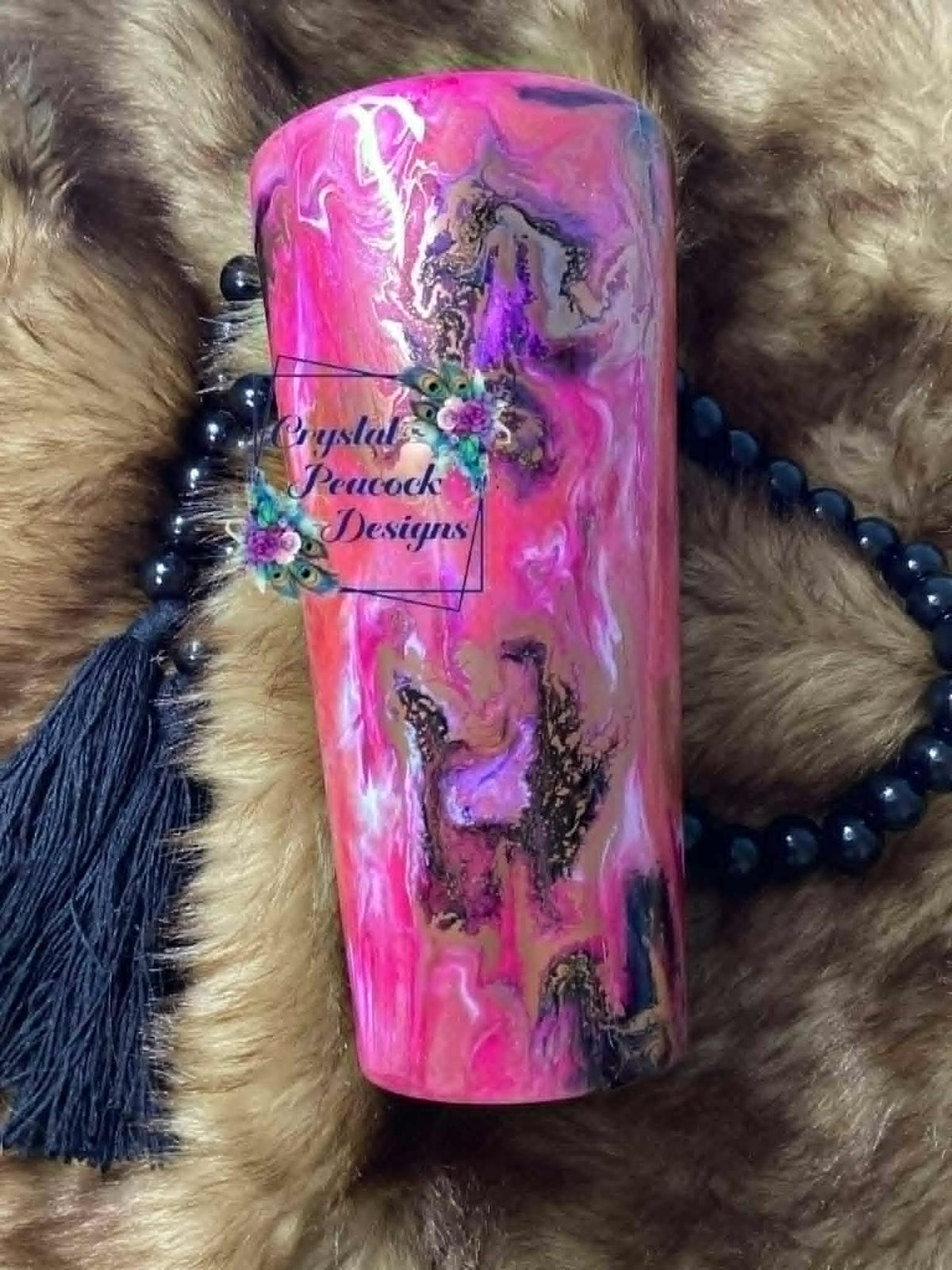 Pink and Black Swirl 24oz Tumbler - hot pink base with pink and black ink swirl