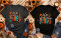 Colorful Patterned Pumpkin shirt decal on dark heather and black shirts