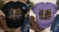 Boho Duo Print Skull olive and purple floral western shirt decal