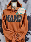 Hoodie with MAMA leopard print decal â€” example of decorated hoodie