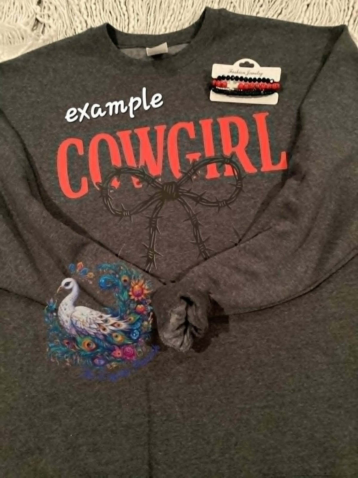 Sweatshirt with Cowgirl decal â€” example of decorated sweatshirt