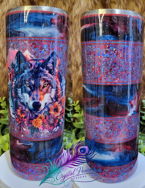 20oz Floral Wolf Glitter Tumbler