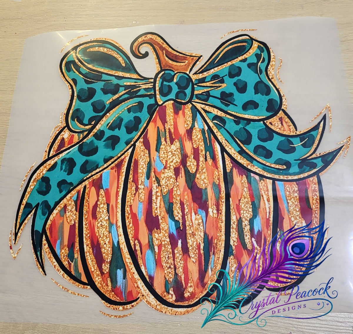Teal Leopard Bow Pumpkin