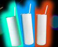 20oz Skinny Glow Tumbler in Red Orange Green and Blue by Crystal Peacock Designs