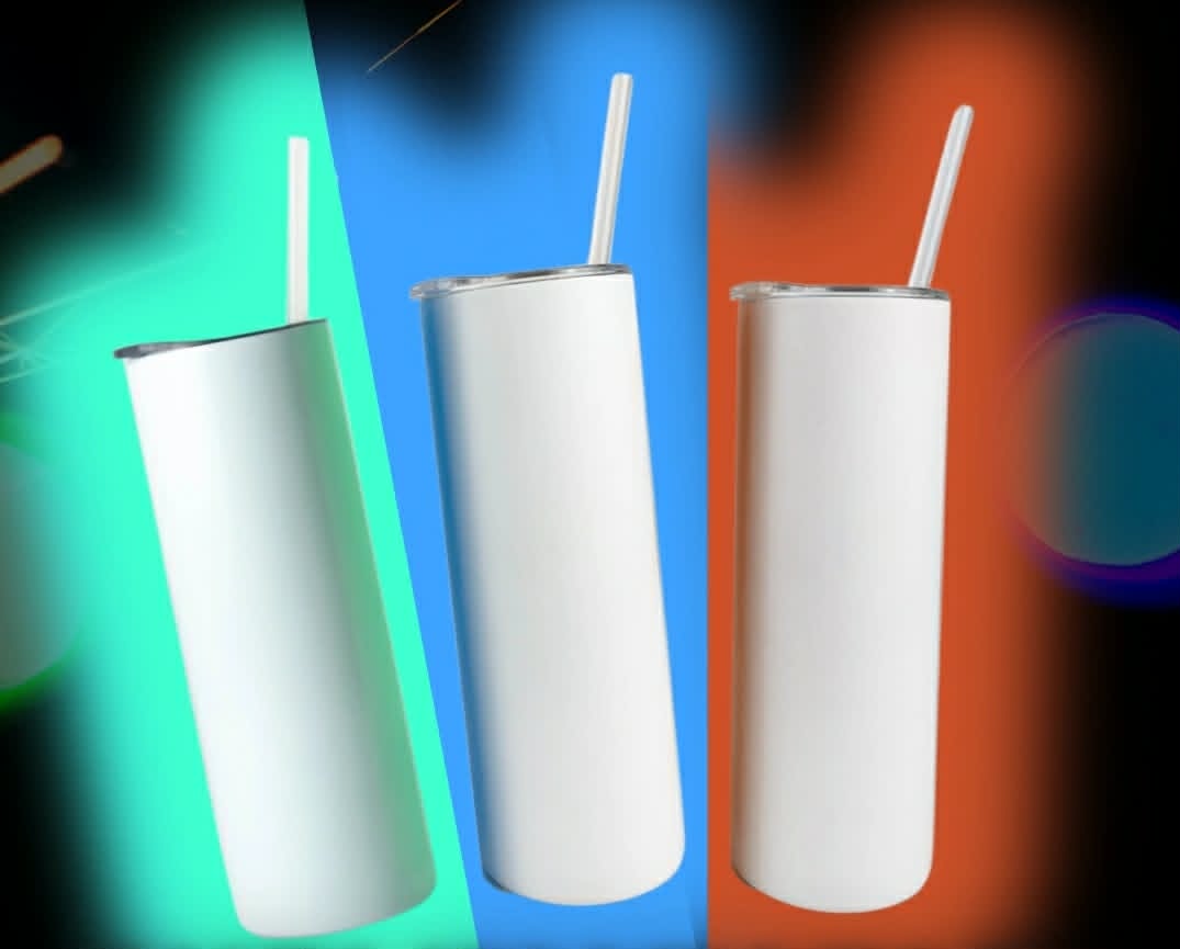 20oz Skinny Glow Tumbler in Red Orange Green and Blue by Crystal Peacock Designs