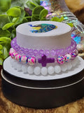 Purple Speckle Cross 3-Piece bracelet stack