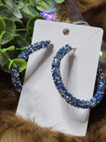 BoHo Blue Silver Sparkle Large Hoop Earrings