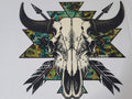 Aztec Bull Skull shirt decal design with arrows and feathers