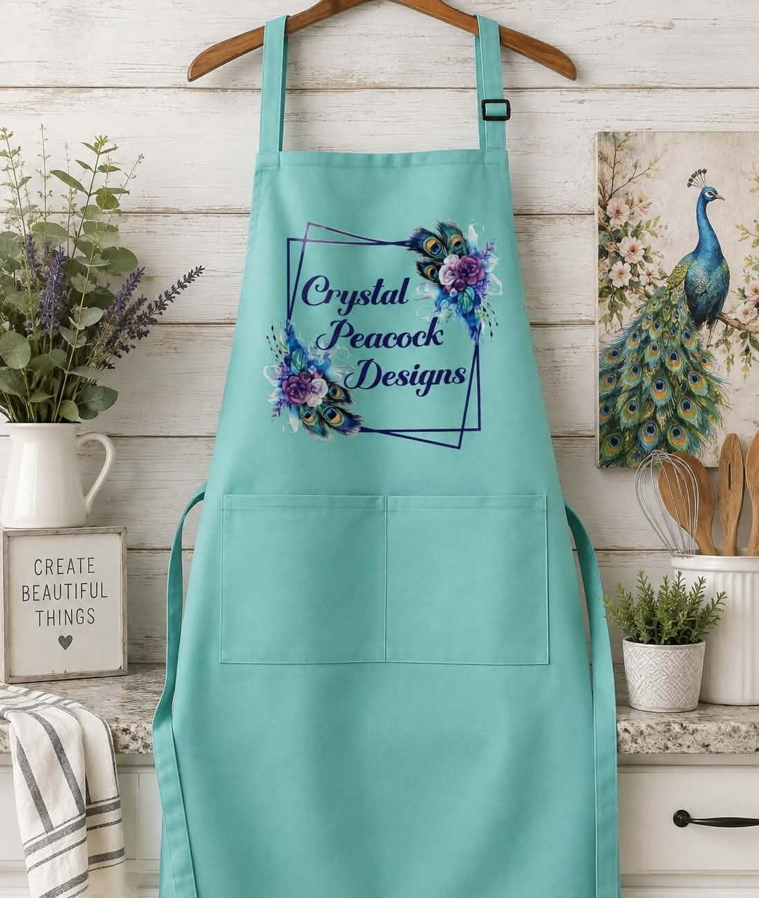 Crystal Peacock Designs Peacock Floral Apron in Teal