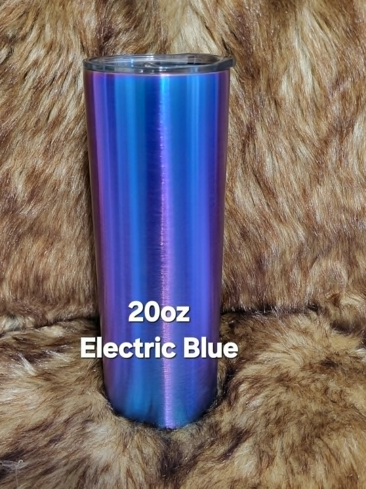 20oz Skinny Tumbler Electric Blue color-shifting by Crystal Peacock Designs