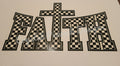 FAITH black and white checkered cross varsity letter shirt decal