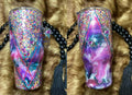 Carnival 24oz Tumbler - custom Carnival chunky glitter mix with color-matched ink swirl sections and trimmed detailing