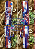 Let Freedom Ring 30oz Skinny Tapered Tumbler - red white blue glitter brush stroke patriotic design