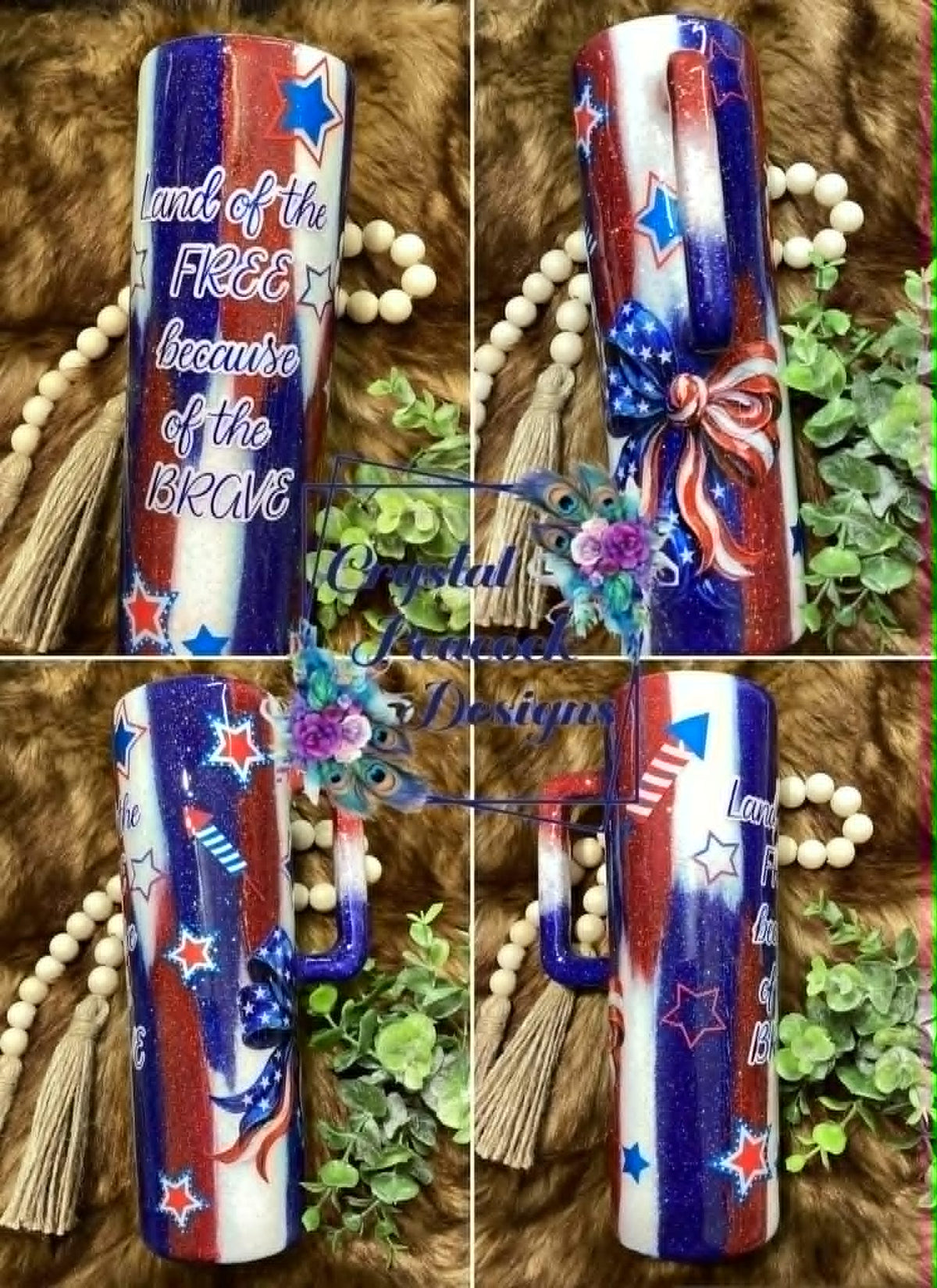Let Freedom Ring 30oz Skinny Tapered Tumbler - red white blue glitter brush stroke patriotic design