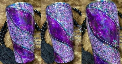 Piper Presley 30oz Curve Tumbler - custom glitter with diagonal purple ink swirl sections and silver trim lines