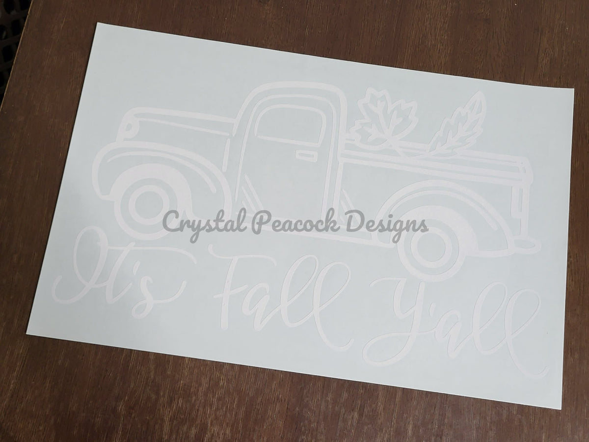 It's Fall Y'all white vinyl vintage truck with pumpkins shirt decal