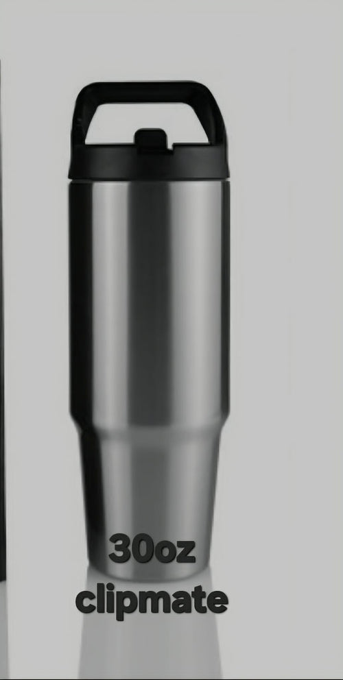 30oz Clipmate Tumbler with flip-up handle and straw lid by Crystal Peacock Designs