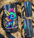 Dragon Scales 12oz Cup - hand-applied dragon scales with blue-purple chameleon base and bright colorful baby dragon