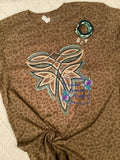 Boot Stitch western shirt decal in teal on leopard print shirt