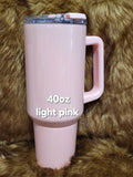 40oz Traveler tumbler in Light Pink pastel double wall stainless steel by Crystal Peacock Designs