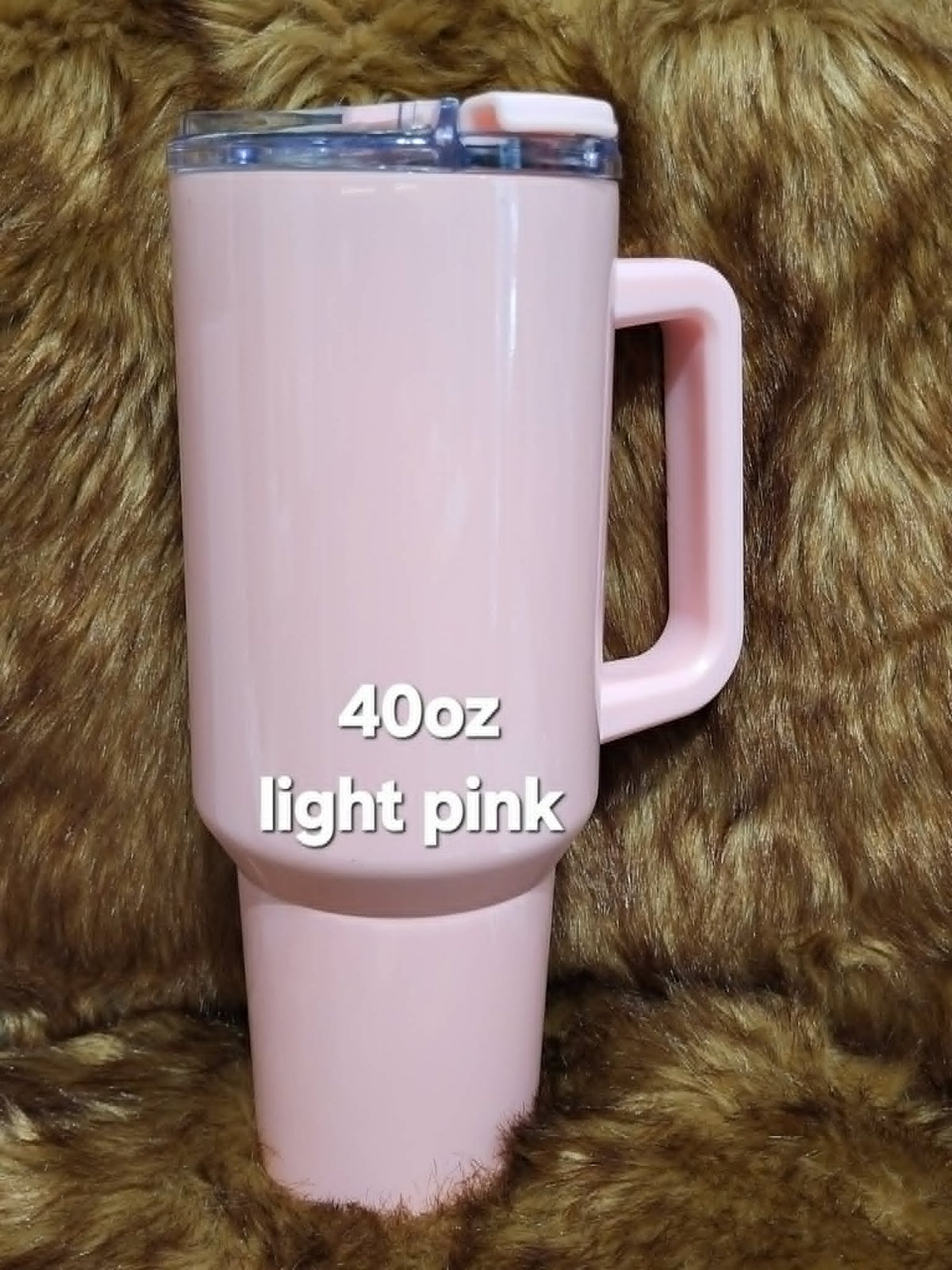 40oz Traveler tumbler in Light Pink pastel double wall stainless steel by Crystal Peacock Designs
