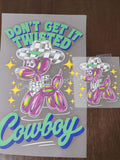Don't Get It Twisted Cowboy balloon dog shirt decal large and small pieces with purple balloon dog and checkered cowboy hat