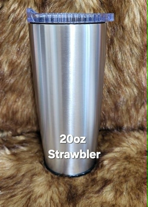 20oz Strawbler Tumbler with built-in folded stainless steel straw by Crystal Peacock Designs