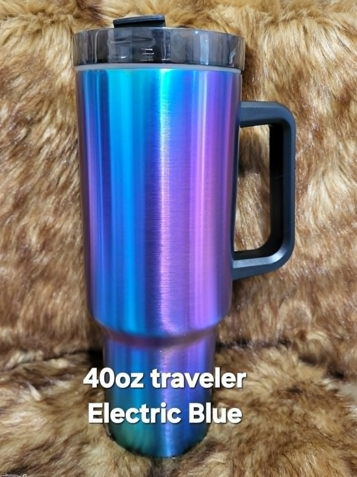 40oz Traveler tumbler in Electric Blue double wall stainless steel by Crystal Peacock Designs